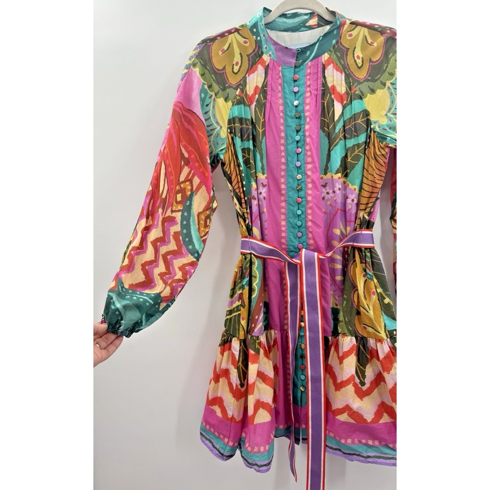 Antonio Melani Floral Boho Tie-Waist Mini Dress Button Front Colorful Multicolor
